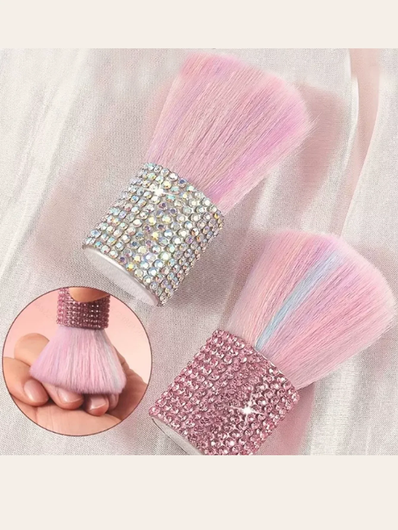 1Pcs Rainbow Colored Diamond Inlaid Loose Powder Brush Makeup Brush Nail Cleaning Brush Handle High-end Nail Makeup Tool