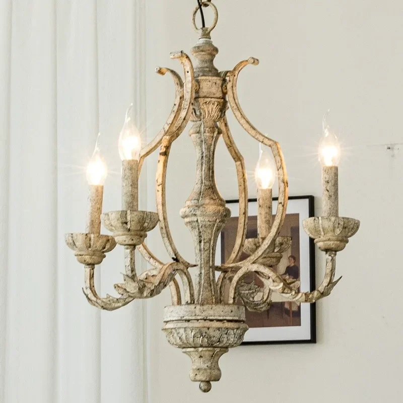 

American Vintage French Solid Wood Chandelier Living Room Dining Room Bedroom Hallway Stair Retro Designer pendent Lights