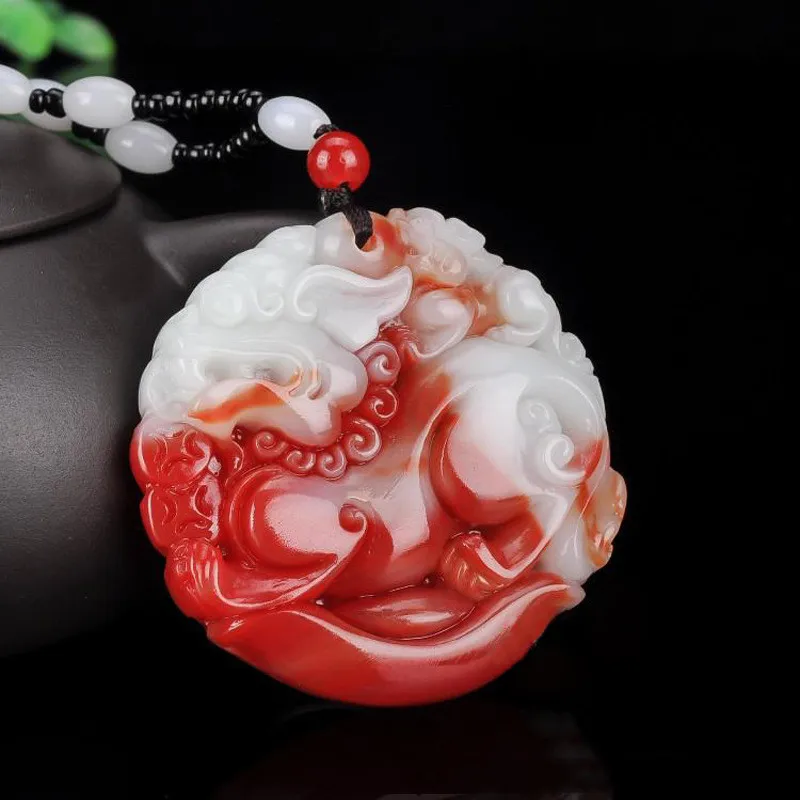 Xinjiang Gobi Chicken Blood Jade Ingot Pixiu Pendant Male and Female Transit Lucky Sweater Chain Pendant Jewelry