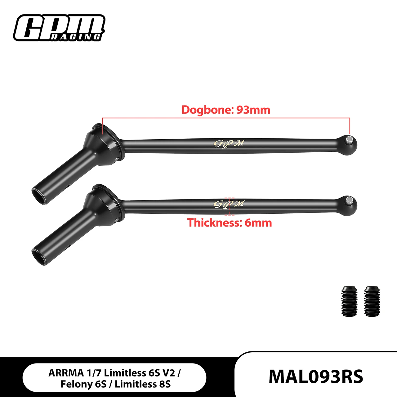 GPM Carbon Steel Front/Rear CVD Driveshaft ARRMA 1/7 Limitless 6S/8S V2 Felony 6S ARA7116V2