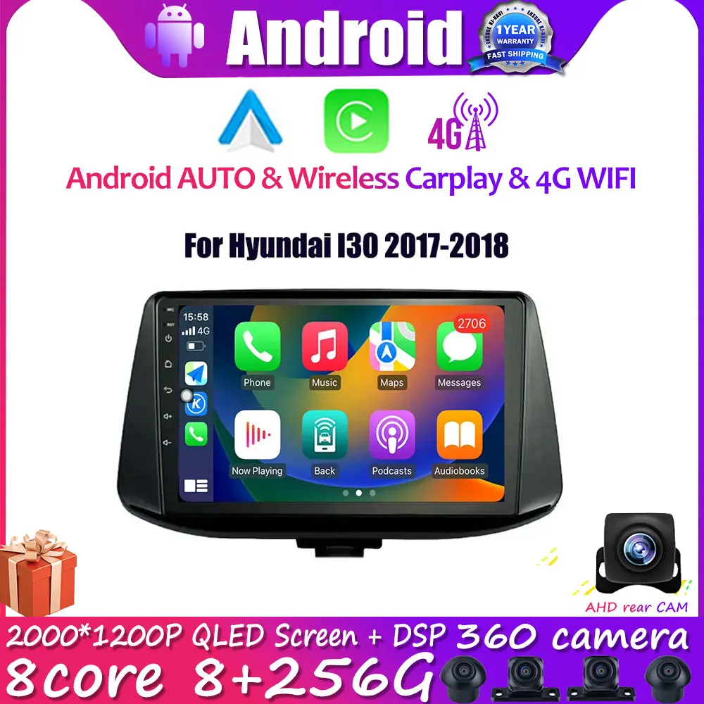 

9" Car Radio For Hyundai I30 2017-2018 Multimedia Video Player GPS Navigation Bluetooth Android 14 Auto Wireless Carplay WIFI 4G
