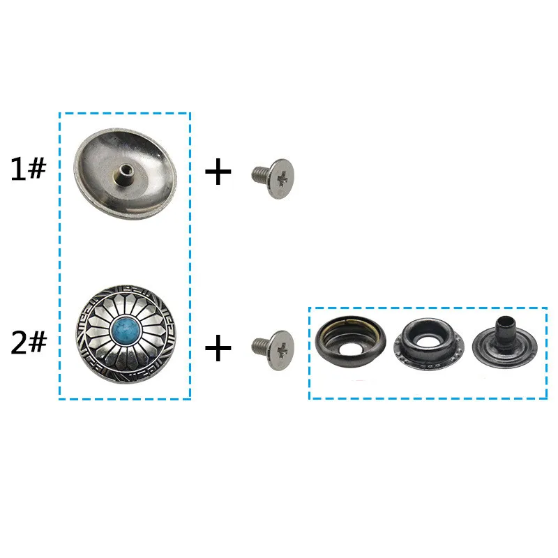 Snap Button Silver Metal Buttons Nail Rivet With Bead Decoration for Leathercraft Bag Snap Fastener Leather Sewing Accessories