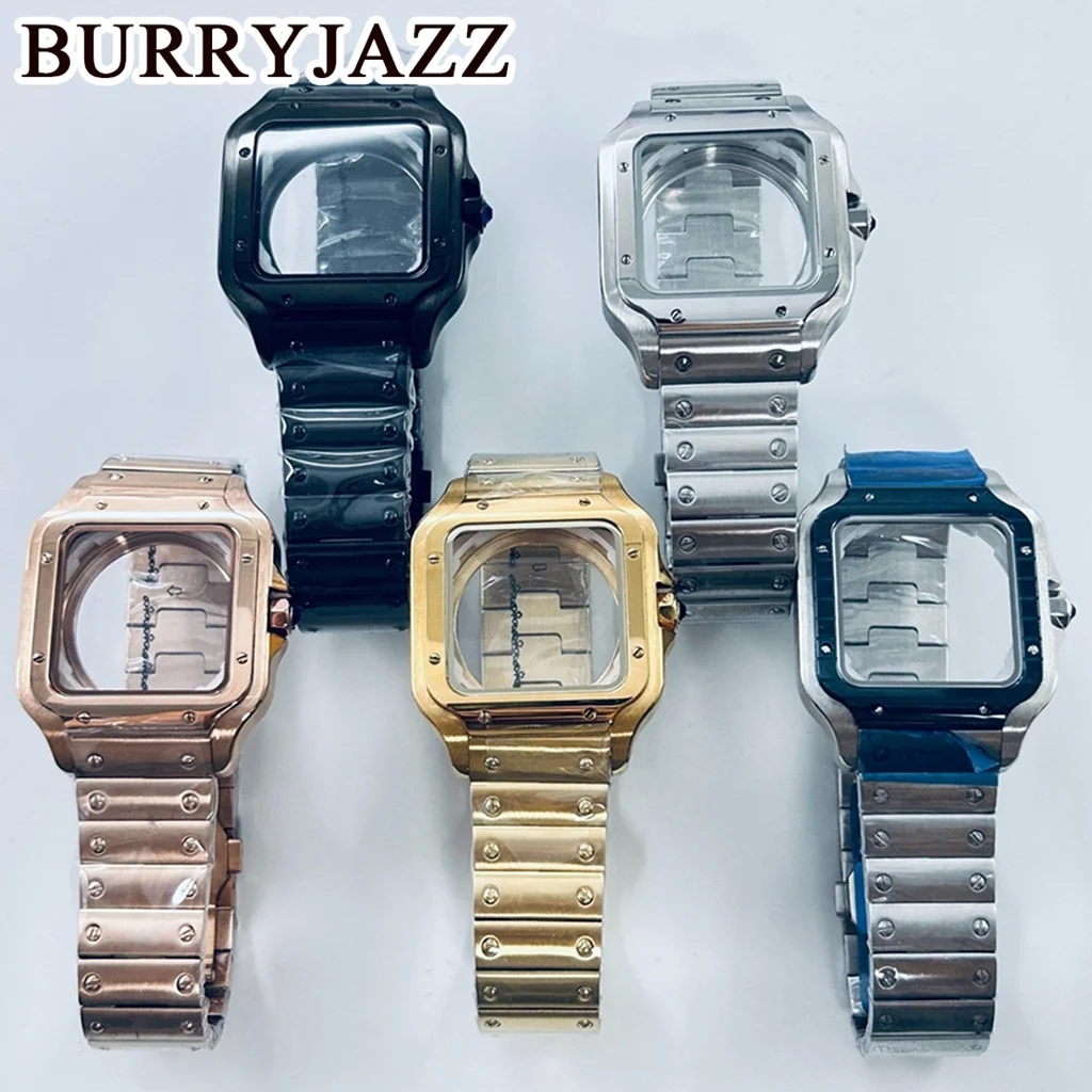 Square Watch Case Santos NH35 38mm 316L Stainless Steel Watch Accessories Modification Parts Fit NH35 4R35 NH36 4R36 Movements