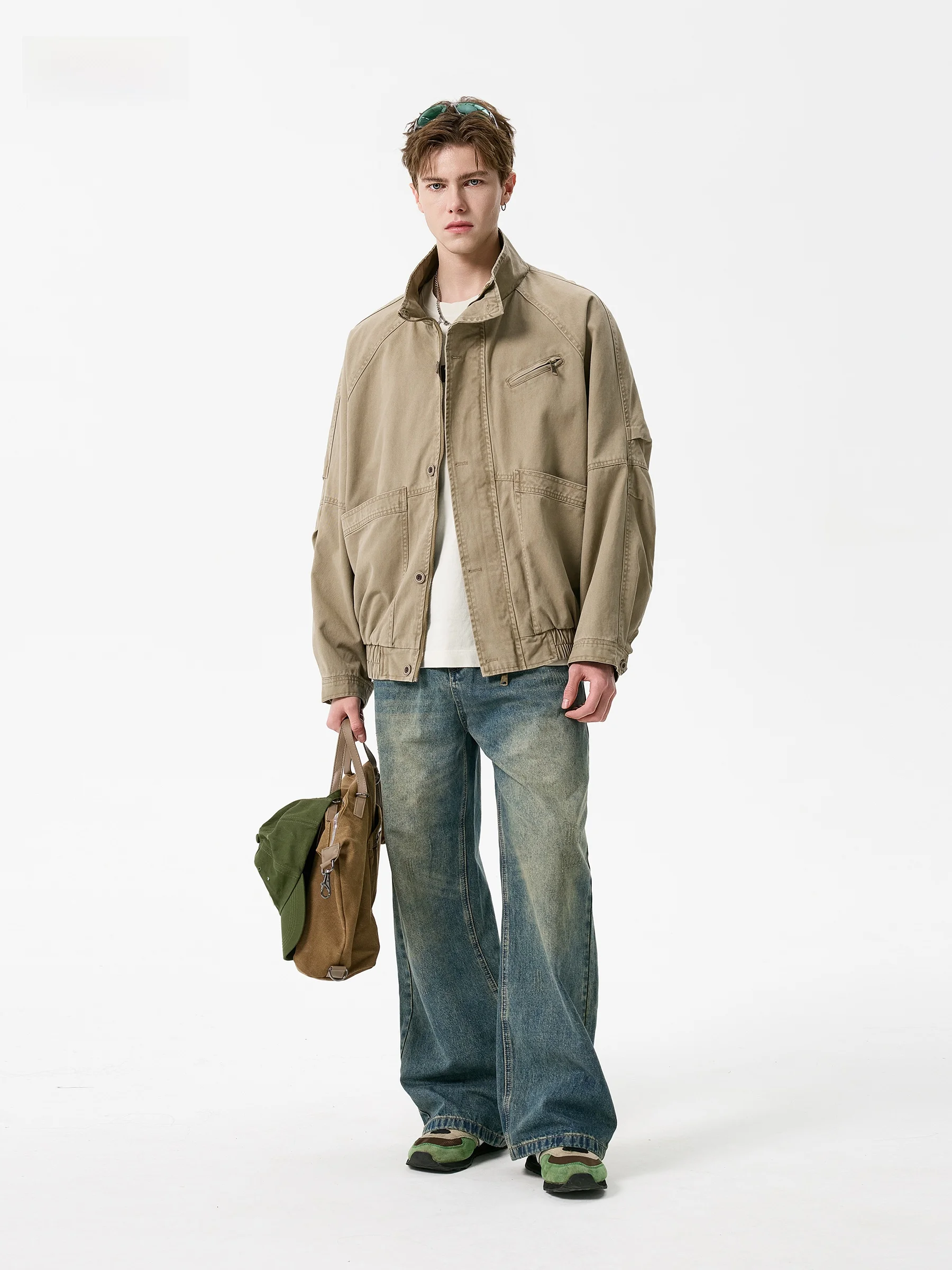 DPX Herren Casual Cotton Work Jaet Herbst Winter Vintage Waed Loose Fit Stehkragen Freizeitmantel Atmungsaktiv ort Sve