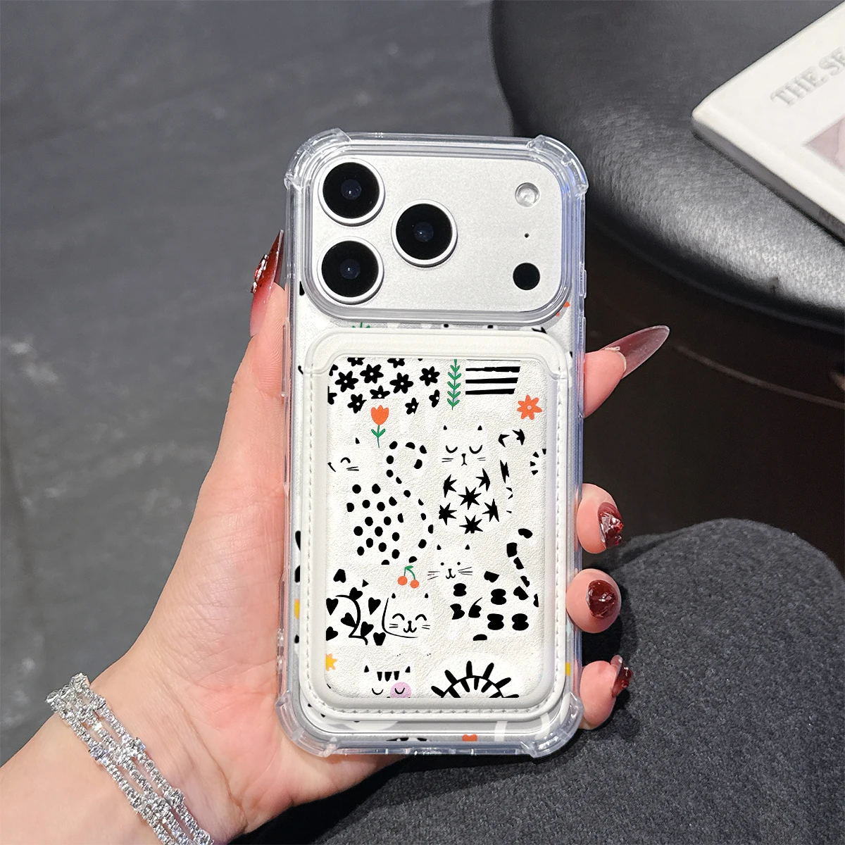 Cute Printed Cat Phone Case For iPhone 17 16 15 14 13 Pro Max Plus Wallet Pocket Transparent Soft TPU for Magnetic Phone Case