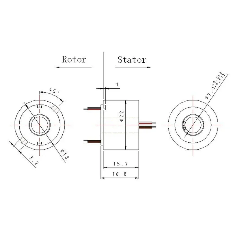 관통 구멍 전기 슬립 링, 전도성 링 브러시, 중공 샤프트, 구멍 직경 7mm, 220v 2A, 2 채널/4/6 채널 SRT007-22-04U