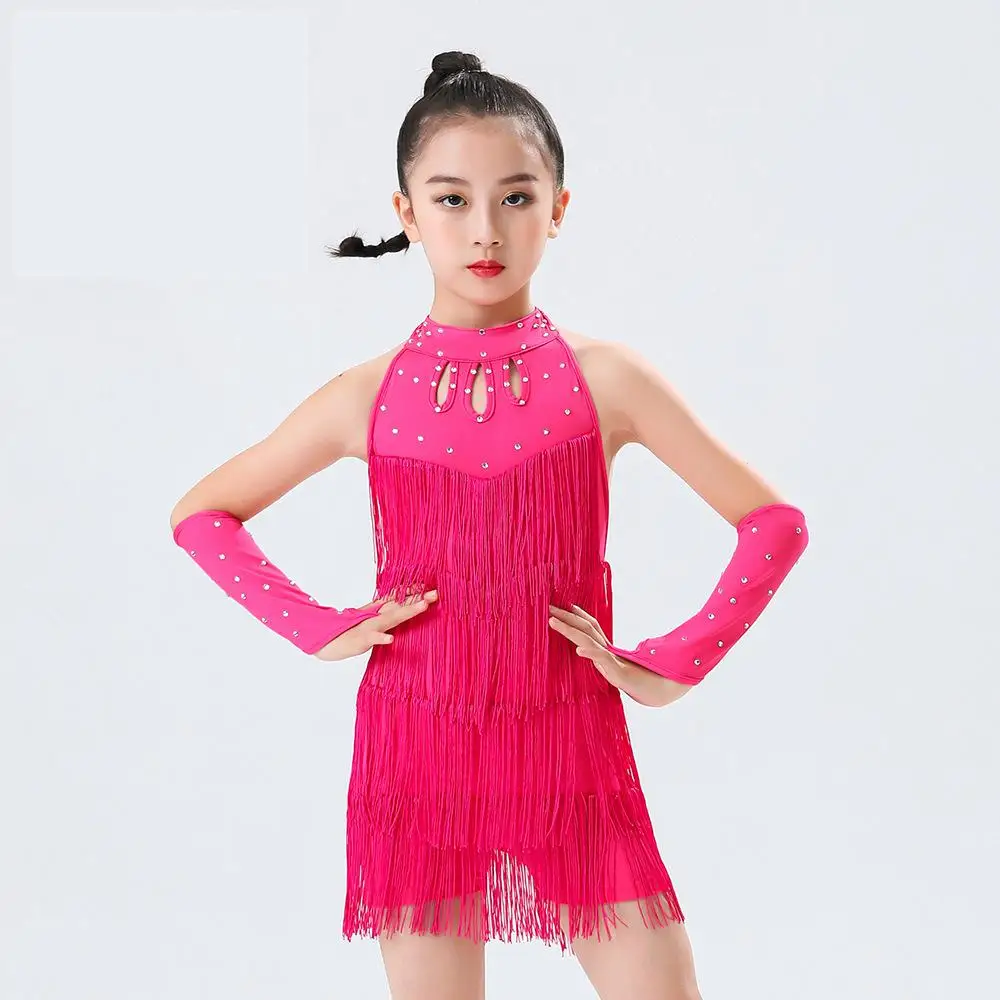 Diamond Fringe Tassels Latin Dance Dress For Girls Latin Dress Costume Kids Ballroom Costume Salsa Rumba Cha Cha Tango Stage