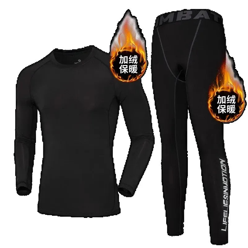 

Мужской компрессионный комплект с флисовой подкладкой: терморубашка с длинным рукавом и леггинсы для холодной погоды