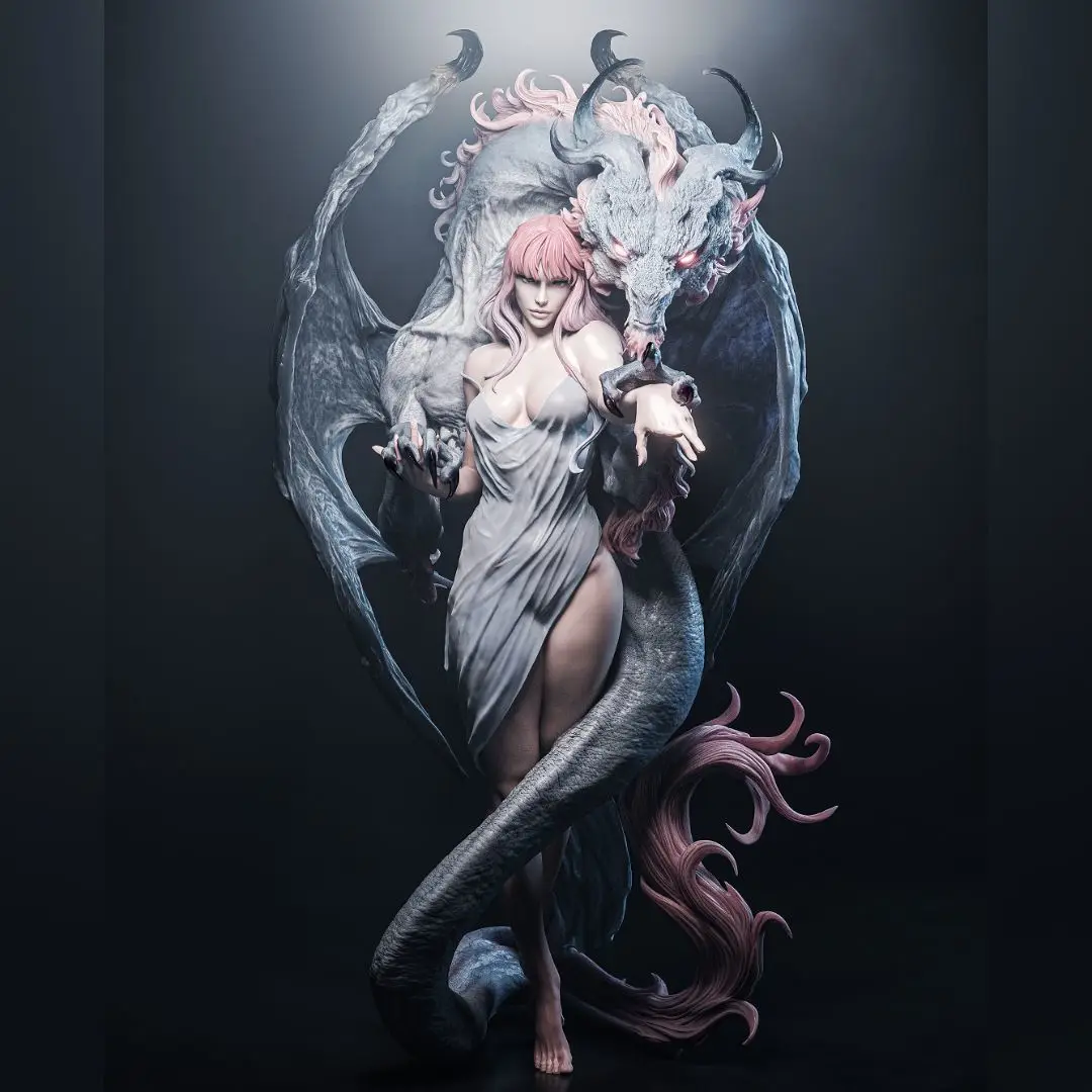 90/120/150/180/210mm Dragon-riding Maiden Resin Blank Model 3D Printed Self-assembly Model Miniature Gift
