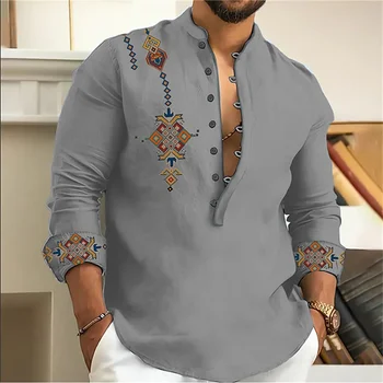 15 색 남성 셔츠 부족 패턴 인쇄 복고풍 기하학 리드 야외 거리 긴팔 셔츠 초대형 XS-6XL