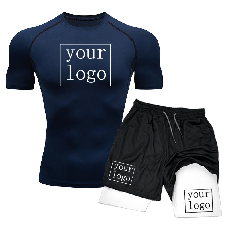 Custom Your Own Logo Compression T Shirt Men Summer Running T-shirt Elastic Quick Dry Sport Tops Athletic Gym Workout Shirts Men