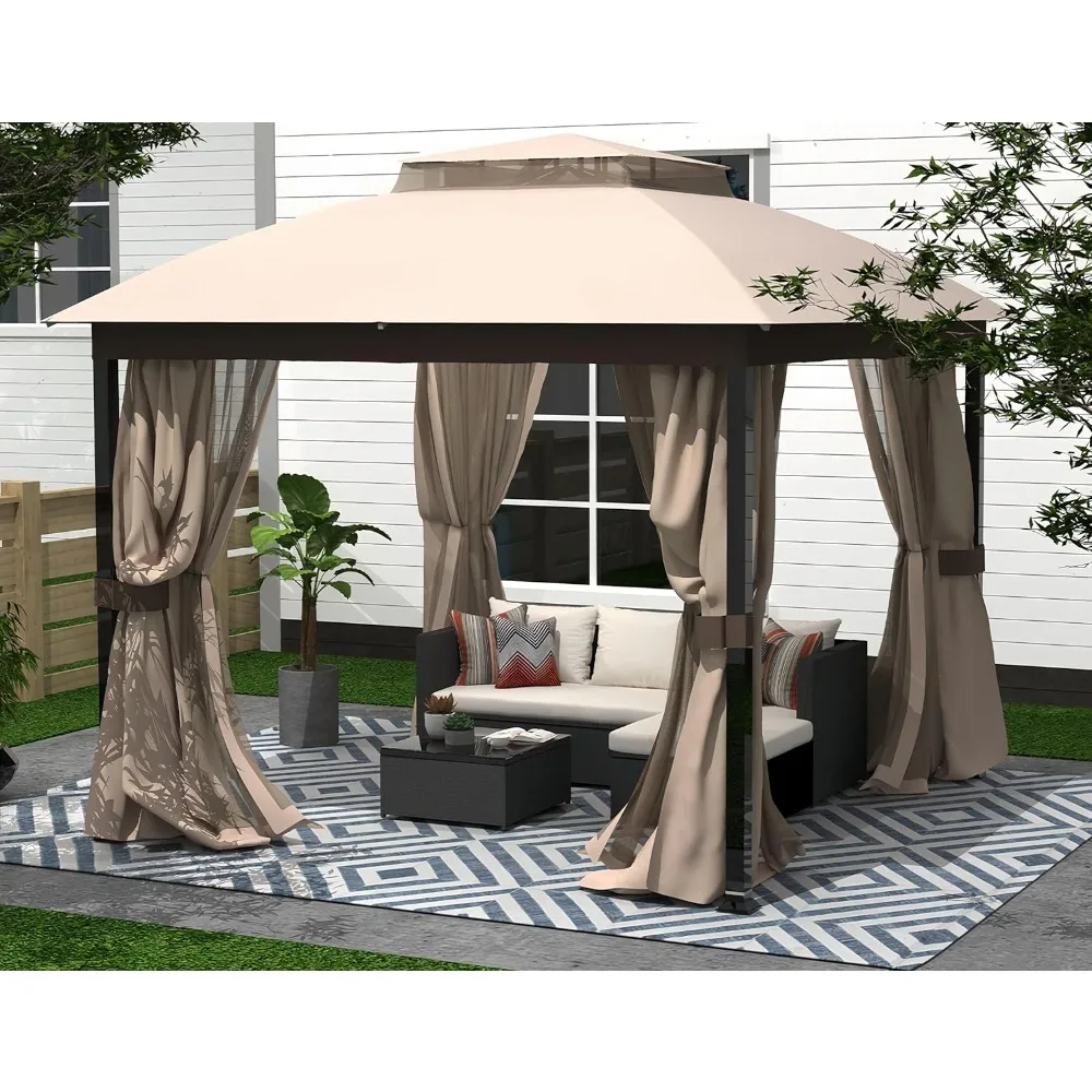 

Outdoor Patio Gazebo 10x10, Heavy Duty Gazebos, Soft Top Gazebo with Square Metal Frame, Double Roof Canopy