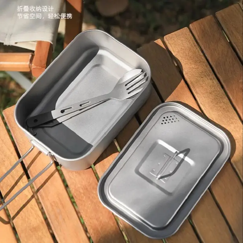 

Титановый ланч-бокс для улицы, 900 мл, прямоугольный ящик для кемпинга, приготовления пищи, пикника (без посуды)