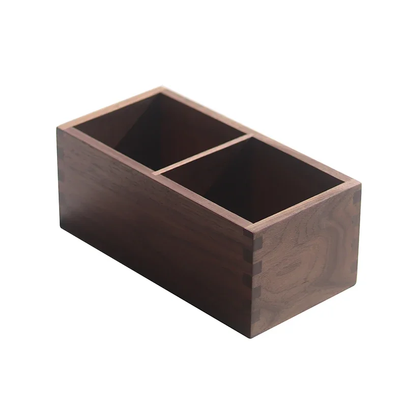 Schwarzes Walnussholz, Fernbedienung, Aufbewahrungsbox, Wohnzimmer-Aufbewahrungsregal, 2-Gitter-Design, Stiftbehälter, Einsteckschloss, Zapfen, Desktop-Organizer