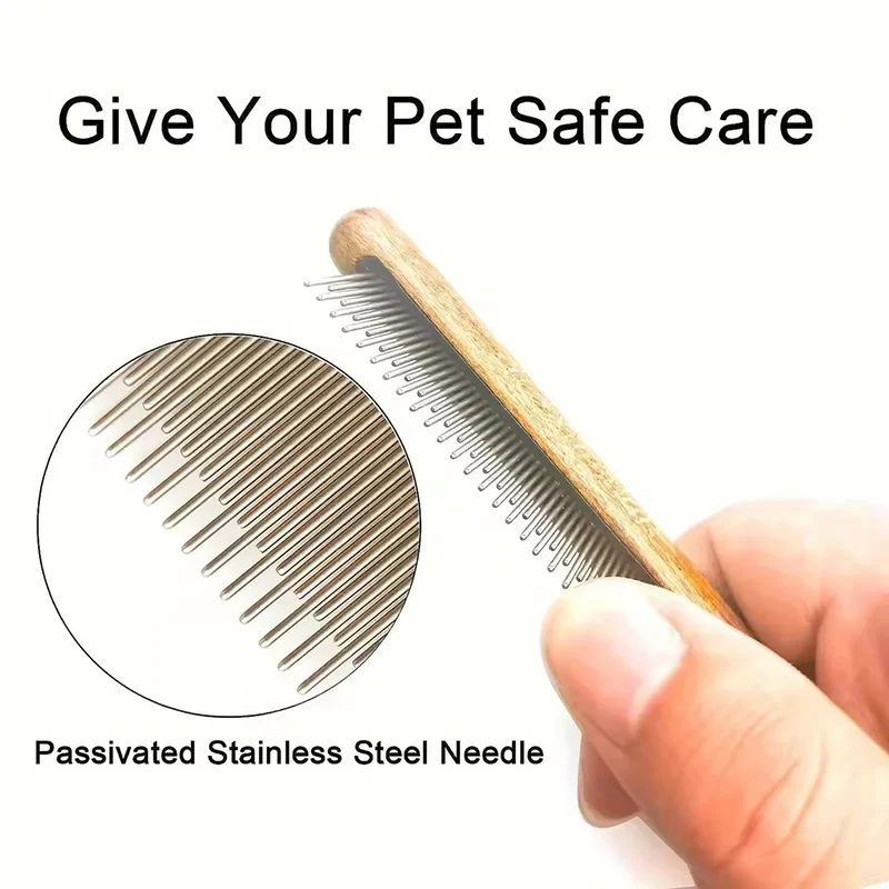 Solid Wood Handle Pet Pin Brush Dog Comb Cat Brush Long Hair Cat Needle Comb Open Knots To Remove Floating Hair Pet Row Comb