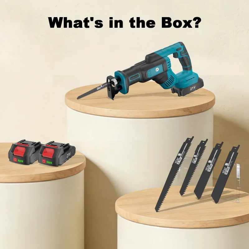 

TXF【Best Choice】Cordless Electric Reciprocating Saw With 4PC Saw Blades 3000RPM Metal Woodworking Cutting Power Tool For 18V B