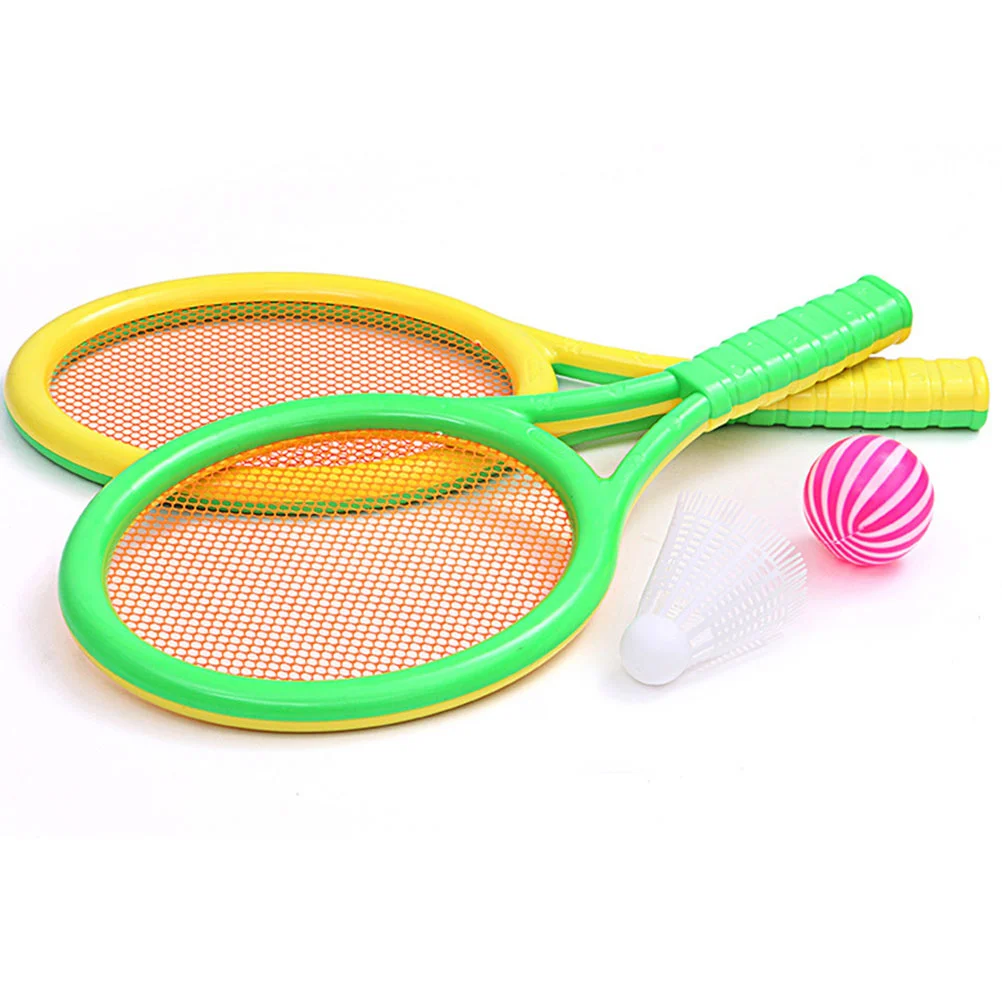 

1 Set Tennis Racket Toys Outdoor Props Plastic Exercise Toy Kids Accessories for Boys Girls with 2 Balls Random Color