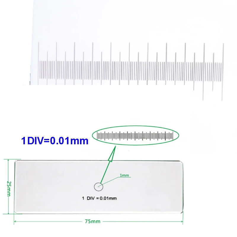 0.01 mm Stage Micrometer Glass slide Reticle Measuring Calibration Ruler DIV=0.01mm for Biological Microscope Total 1mm