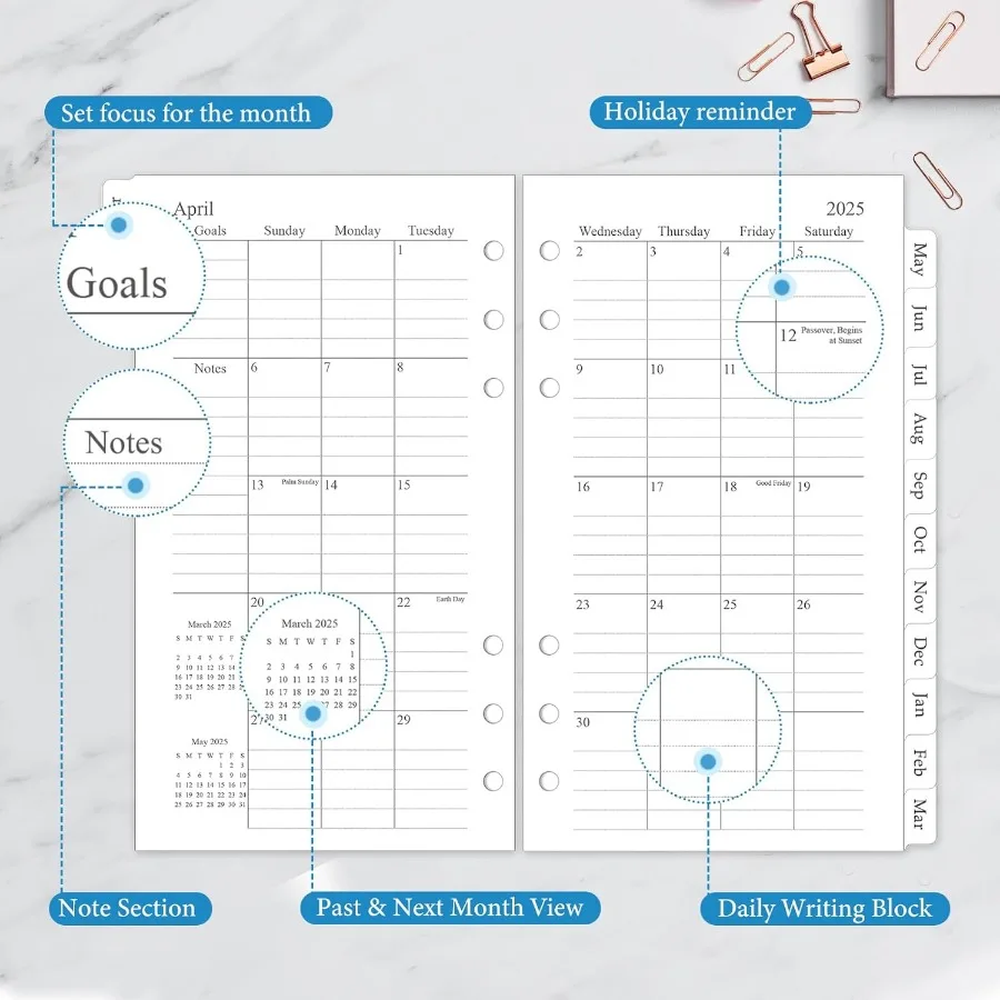 20252026 مخطط شهري إعادة تعبئة A6 إدراجات مخططة لـ 6 حلقات 3.8 بوصة × 6.8 بوصة يوليو 2025 يونيو 2026 12 تقاويم شهرية مع T محدود
