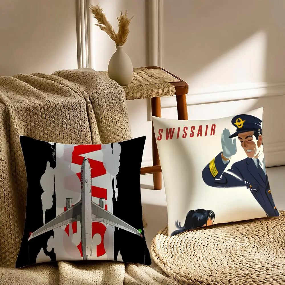 S-Swissair Pillow Aviation Brand Cushion Cushion Cover Pillowcase Anti-dustmite living Room Sofa Decor Cushion Room