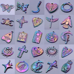 6pcs/Lot Stainless Steel Sword Sickle Butterfly Heat Charms For Jewelry Making Supplies Rainbow Cross Pendant Y2k Punk Materials