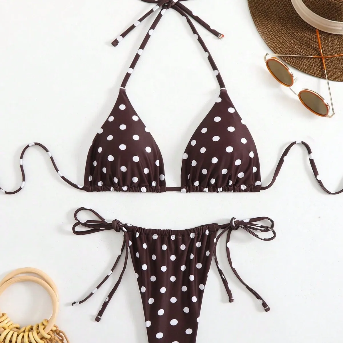 

Сексуальный купальник бикини в горошек, женский европейский и американский купальник с тремя точками и принтом, женский купальник бикини с разрезом на шее