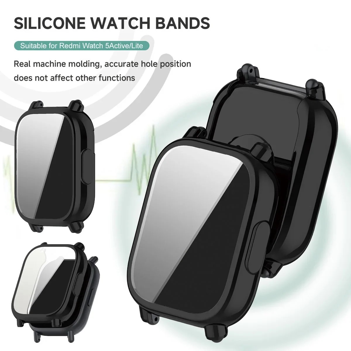 جراب + حزام سيليكون لساعة Xiaomi Redmi Watch 5 active/5 Lite غطاء كامل واقي شاشة من مادة TPU غلاف ناعم وحزام رياضي قابل للتنفس