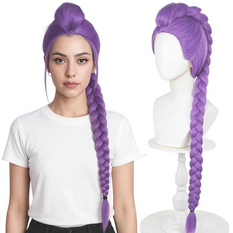 

Long Purple Braid Wig for Women Purple Base Wig with Braids Ponytail Clip + Cap for Stage Party Halloween Costume Cosplay