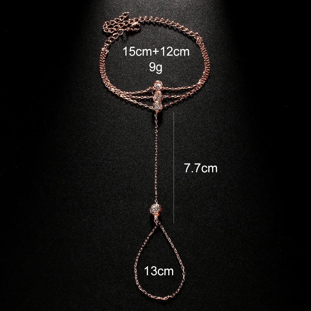 أزياء متعددة الطبقات الزركون اليد سلسلة أساور ربط حلقة لها الفولاذ المقاوم للصدأ فنجر سوار العصرية مجوهرات حفلات الزفاف #4