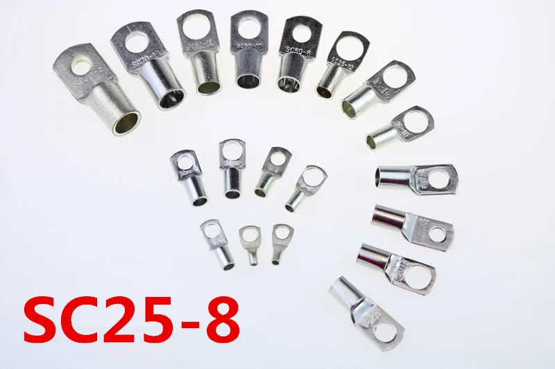 SC 25-8 Tinned Copper Cable Lugs Bolt Hole Battery Terminals for 25mm Wire Size Durable Electrical Connector