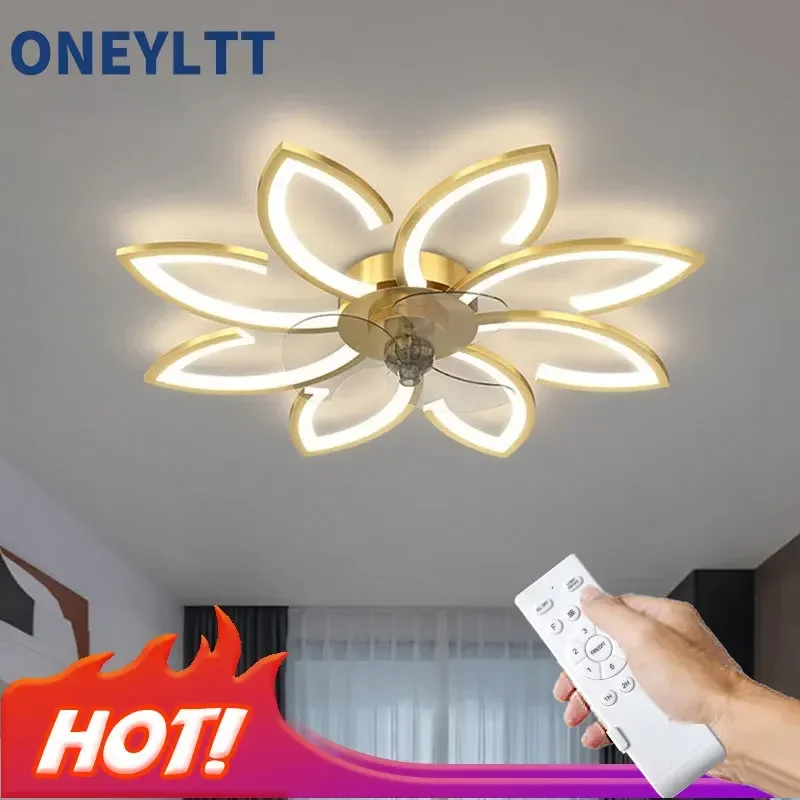 nova flor led ventilador de teto lampada com controle remoto velocidade ajustavel regulavel balancando cabeca luz teto para sala estar quarto 01