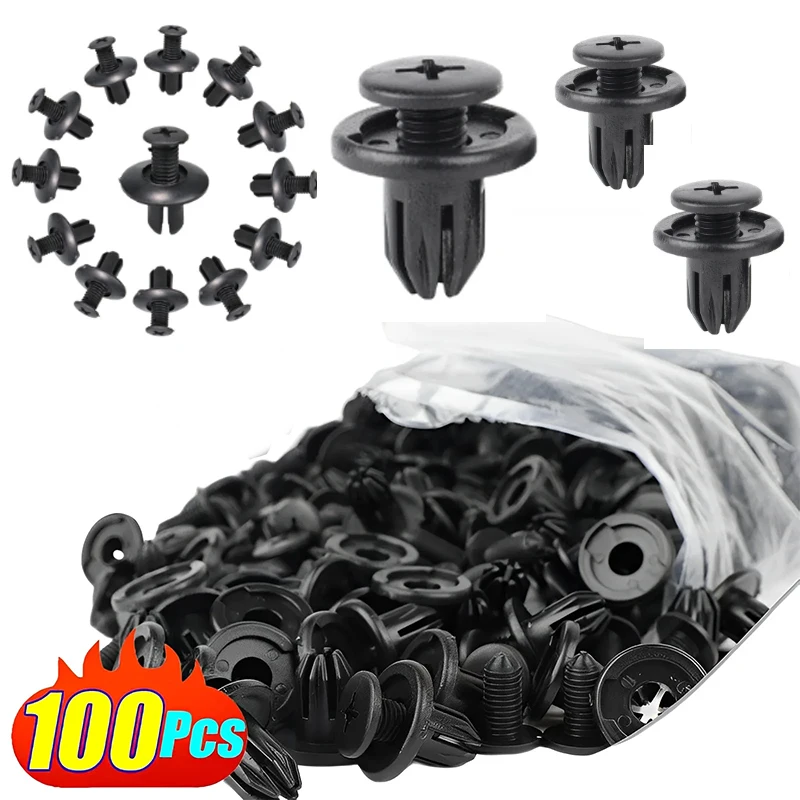 100PCS  Bumper Fastener Nylon Plastic Clip Universal Rivet Clip Locator Leaf Plate Expansion Thru-Core Screws Car Accessories