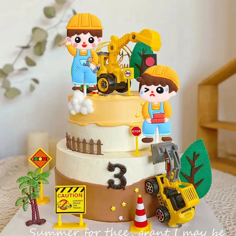 

Crane Excavator Cake Topper Truck Construction Party Bulldozer Car Birthday Theme Boy Birthday Party Decor Baby Shower Cake Deco