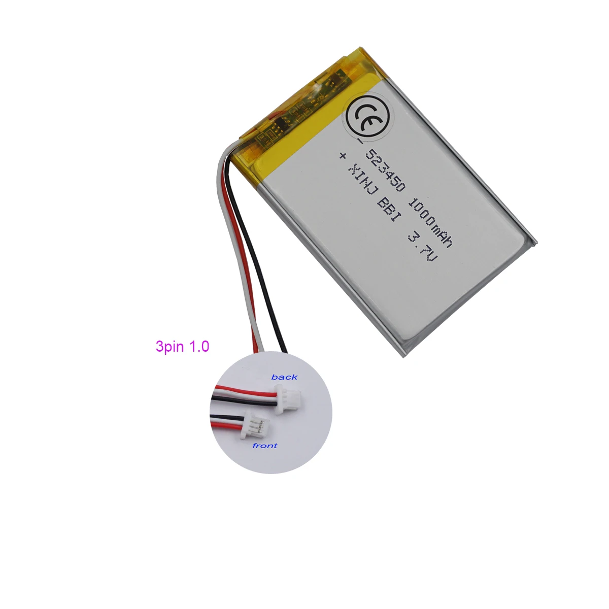 Bateria litowo-polimerowa 3,7 V 1000 mAh523450 Złącze JST 3pin 1.0/1.25/1.5/2.0/2.554mm do słuchawek Bluetooth z kamerą GPS PDA