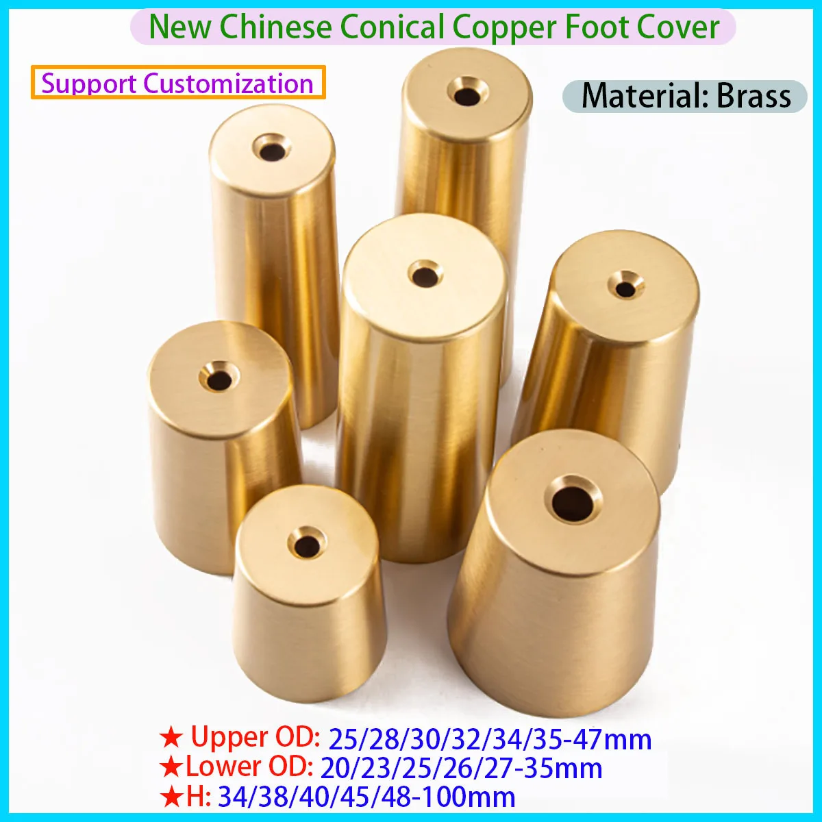 Brass Chair Leg Cover, Metal Sofa Cabinet Protective Cover, Conical Cover with Outer Diameter of 25/28/30/32/34/35mm