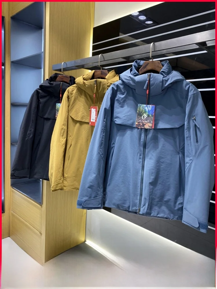 

Men's Extreme Cold Resistant Hard ell Hooded down Jaet Windproof Waterproof Outdoor Skiing Zipper Sle Nylon Fabric Coat