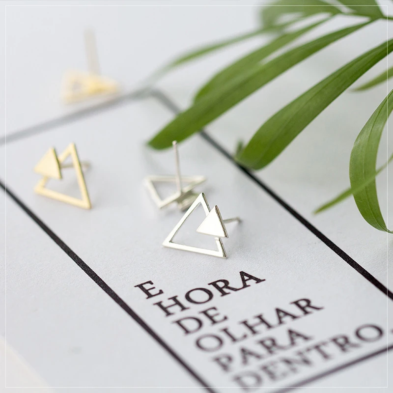 Modian Simple Silver Triangle Stud Earrings 100% Real Sterling Silver 925 Jewelry For Women Classic Party Elegant Studs Ear