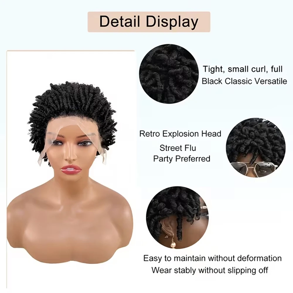 Afro Kinky Twist Dreadlock Wigs 100% Human Hair 13X4 HD Lace Front Short Curly Brazilian Human Hair Wig Pixie Cut Braided Style