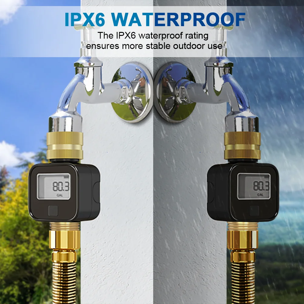 GX-05 Garden Hose Water Flow Meter with Brass Thread, Measures Gallons & Liters, Compatible with Water Timers