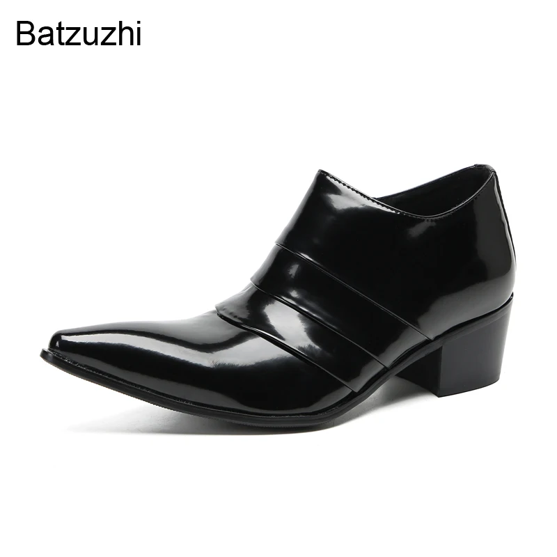 Batzuzhi-男性用のフォーマルレザーシューズ,ハイヒール6cm,パーティーシューズ,ファッショナブル,ブラック,ラージサイズ38-46