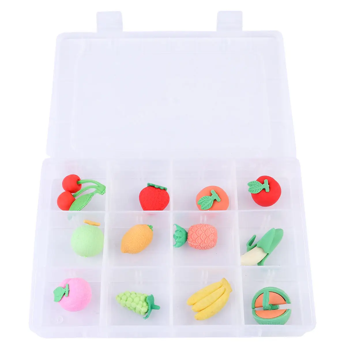 12Pcs Fruit Series Cartoon Erasers Cute Fruits Shaped Pencil Erasers School Student Stationery Supplies Soft Comfortable