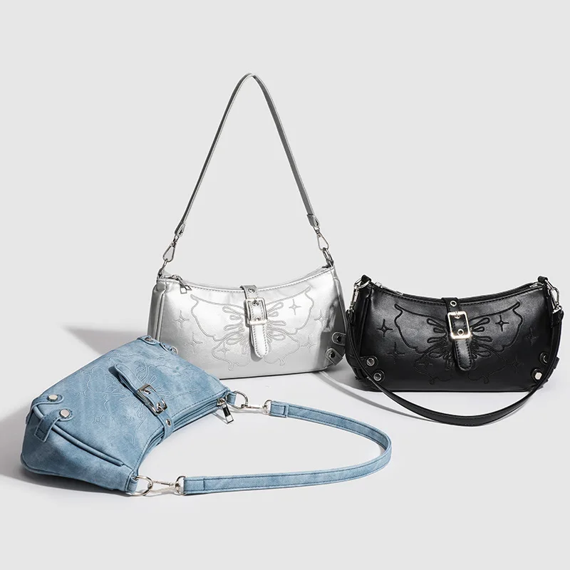 

Women's bag French single shoulder Y2K spicy girl butterfly metal chain armpit bag versatile commuting daily