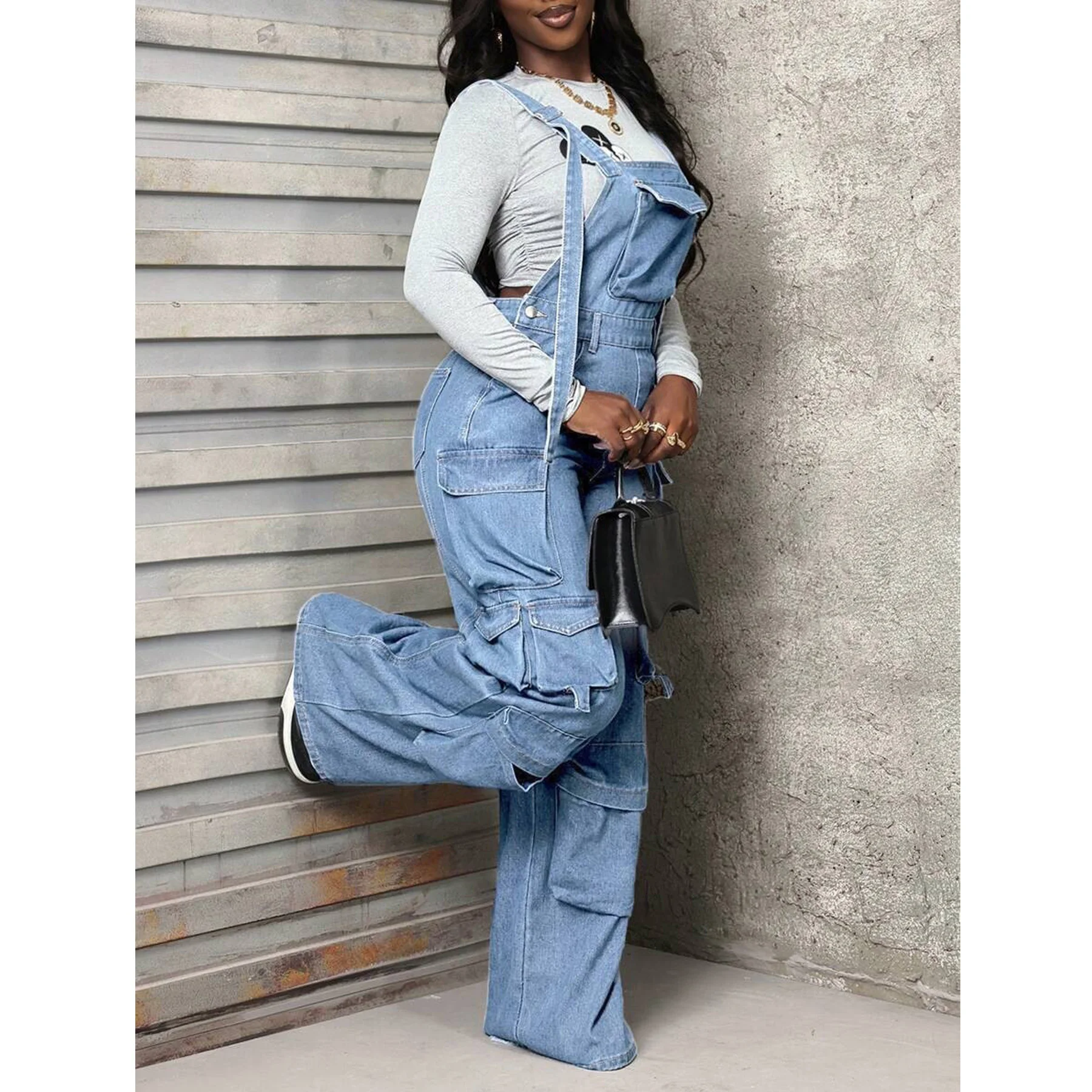 وزرة الدنيم السراويل عالية الخصر الجينز موضة Y2K الشارع الشهير 2025 النساء الشتاء الخريف الملابس السراويل الدنيم السراويل الفضفاضة #5