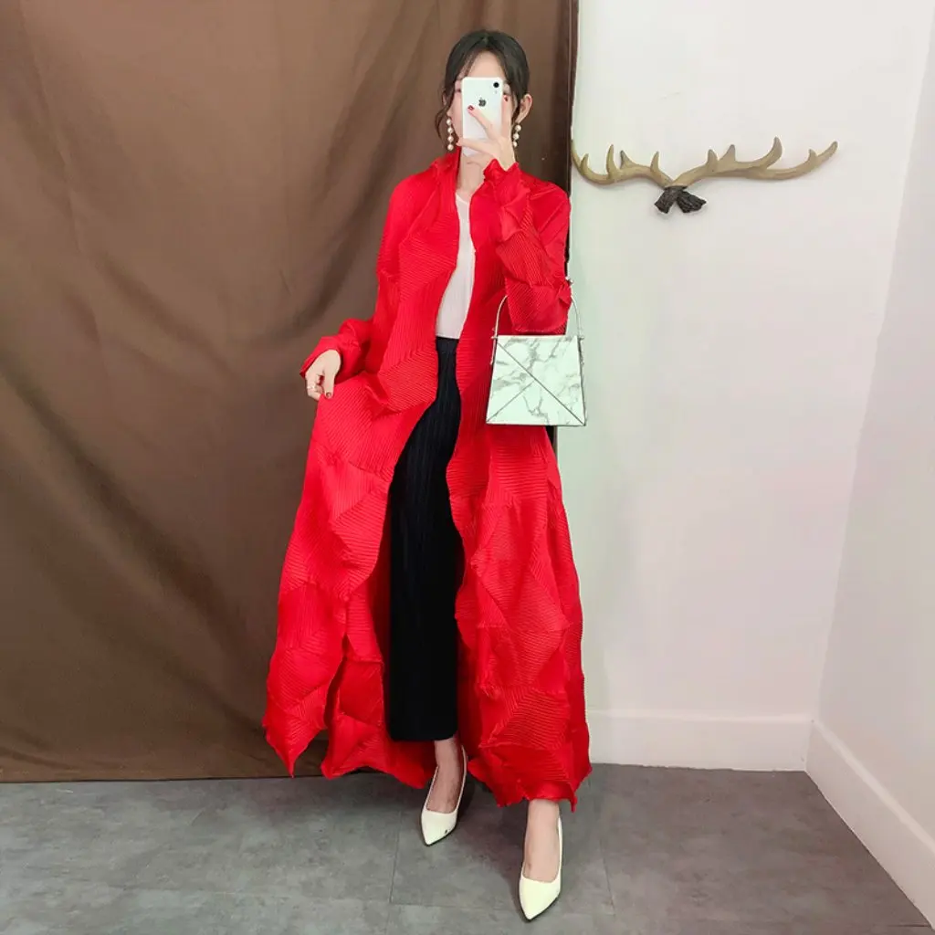 

Женский свободный плиссированный кардиган большого размера с драпировкой, весенняя новая плиссированная куртка выше колена, модная