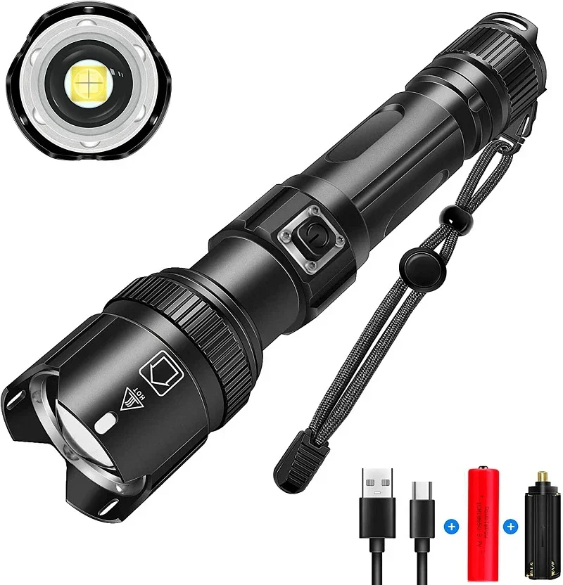 

High Lumens P50 LED Flashlight USB Rechargeable 5 Modes Flashlights Zoom Torch Waterproof for Outdoor Activities