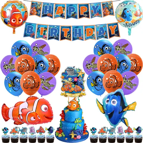 Finding Nemo Fish Latex Balloons Clownfish Dory Ocean Sea Foil Ballons Happy Birthday Banner Cake Topper Party Decor Kid Boy Toy