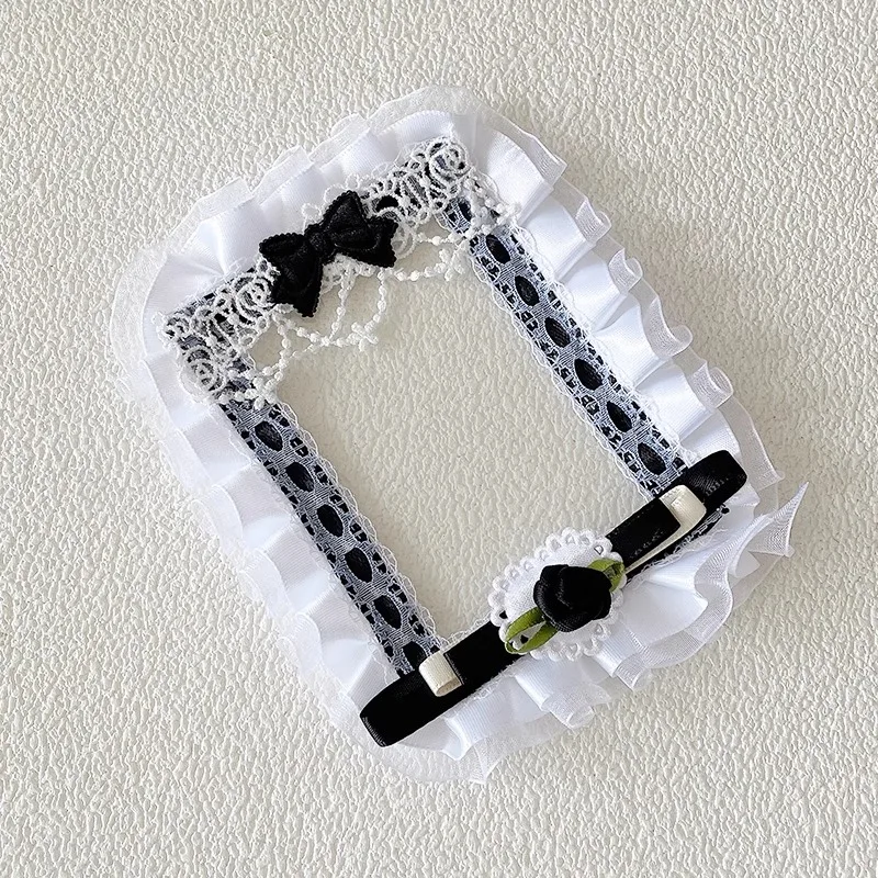 Photocard Holder Lace Card Case Keychain 3 Inch Photo Protector Korean Idol Card Decor Black Bow Rose Polka Dot Card Cover Display Charm Photocard Sleeve for Kpop Cards Collectible Card Storage with Clip