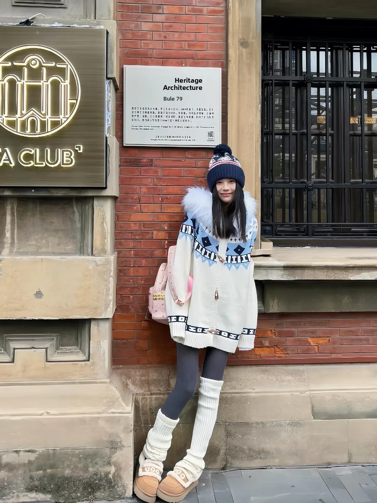 Women's Knitted Hat Coat with Fur Collar Loose Fit Korean Style Long Sleeve Warmth Autumn Winter Fashion College Style Top