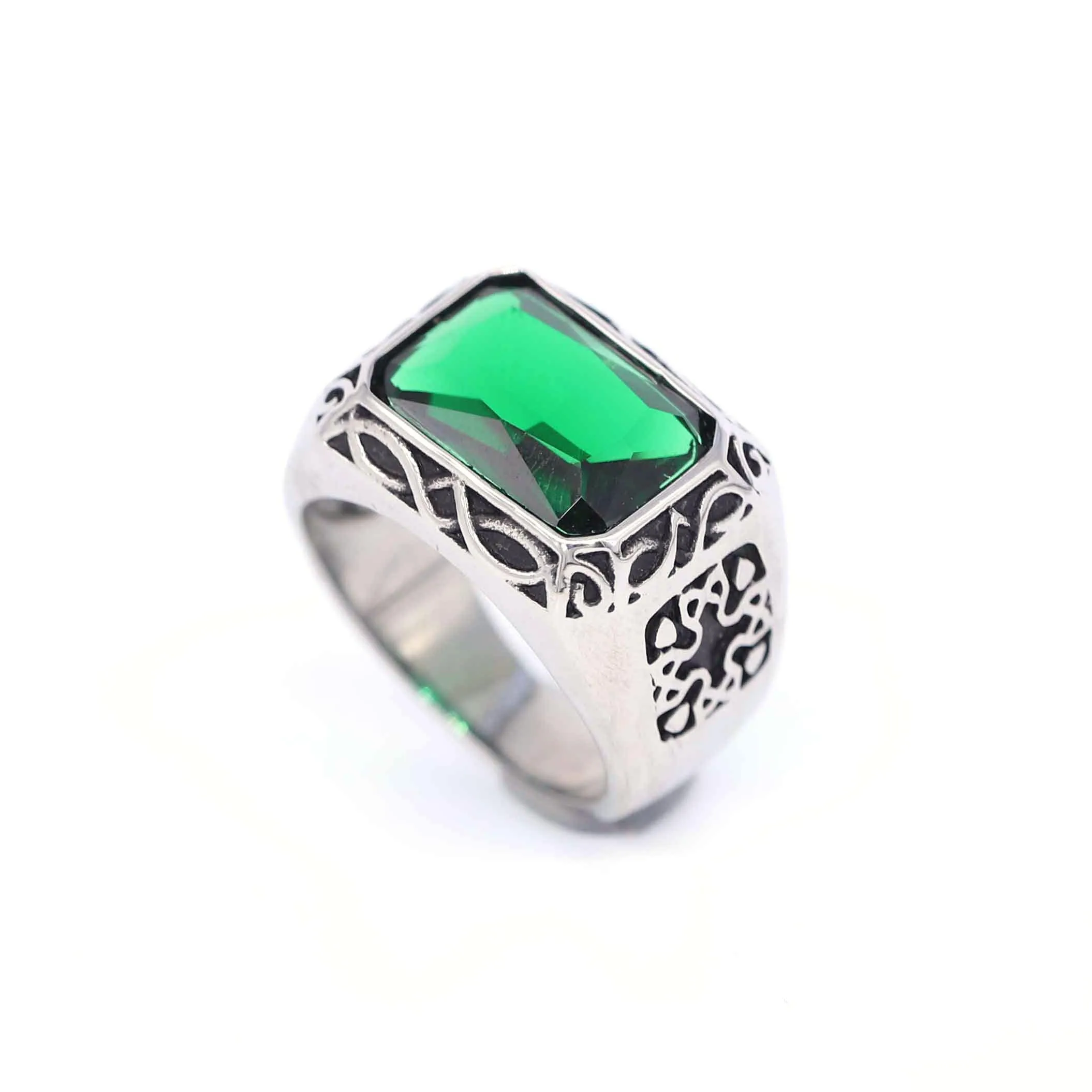 

Europe Bestseller Large Emerald Stainless Steel Status Ring Men