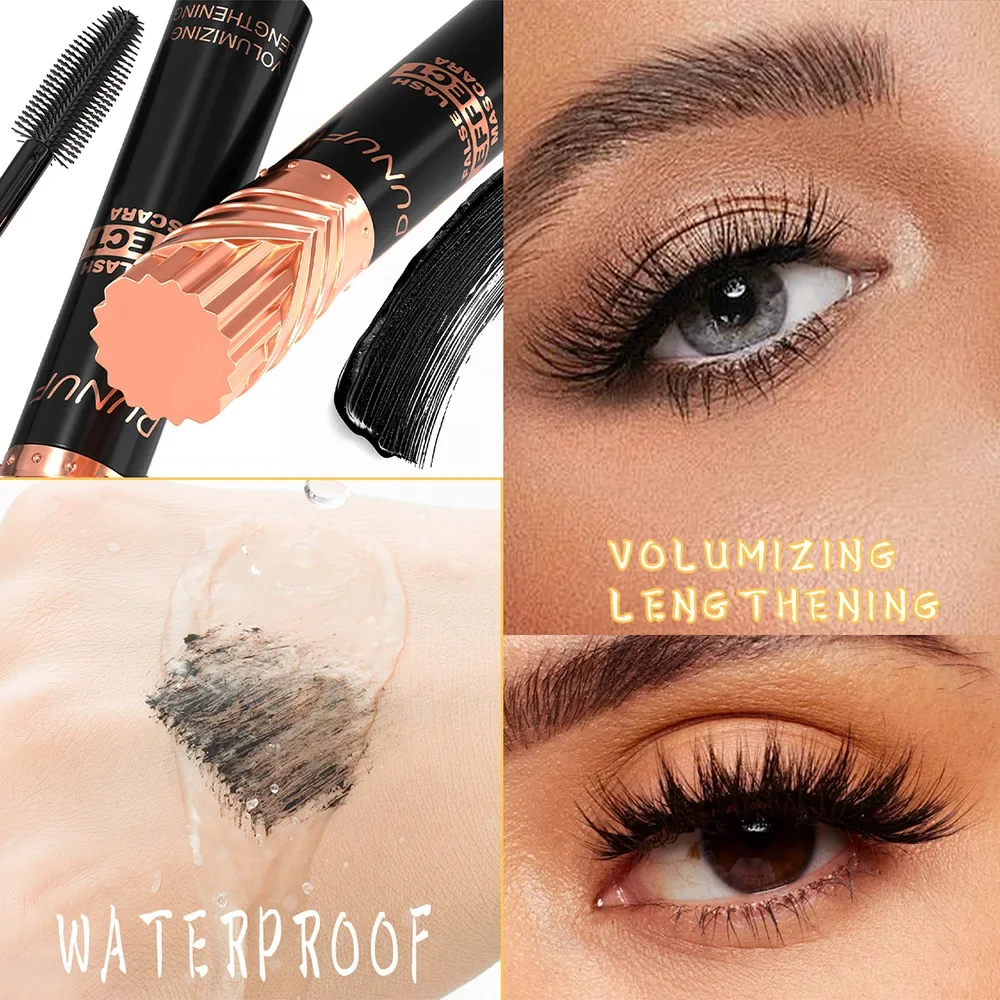 DUNUF 24H wasserfeste Wimperntusche mit schwarzer Seidenfaser-Verlängerungseffekt für voluminöses weibliches Make-up